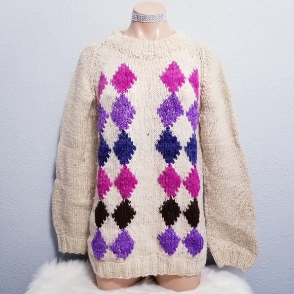 Vintage Sweaters - Vintage 80's retro wool print pullover sweater